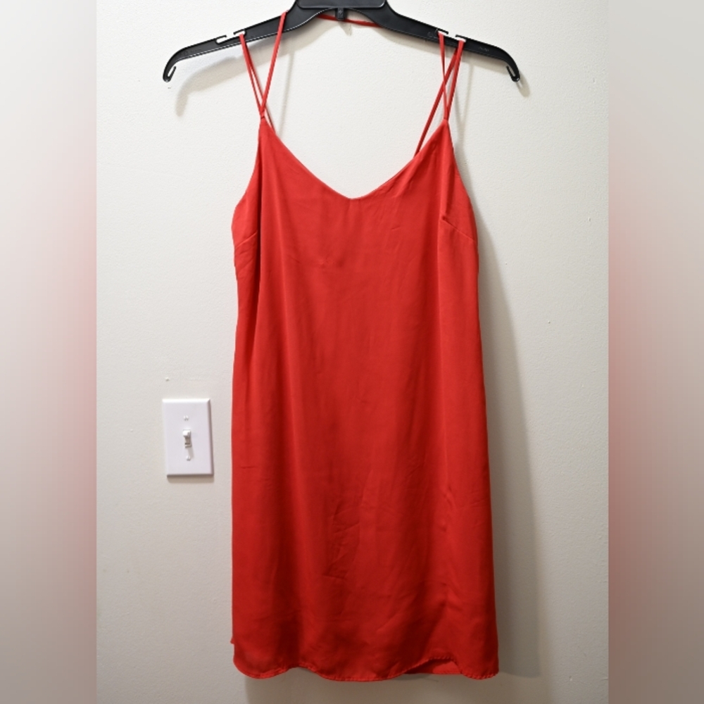 Red Chemise Slip Mini Dress Size S Cross Back Valentines Date Lingerie Honeymoon